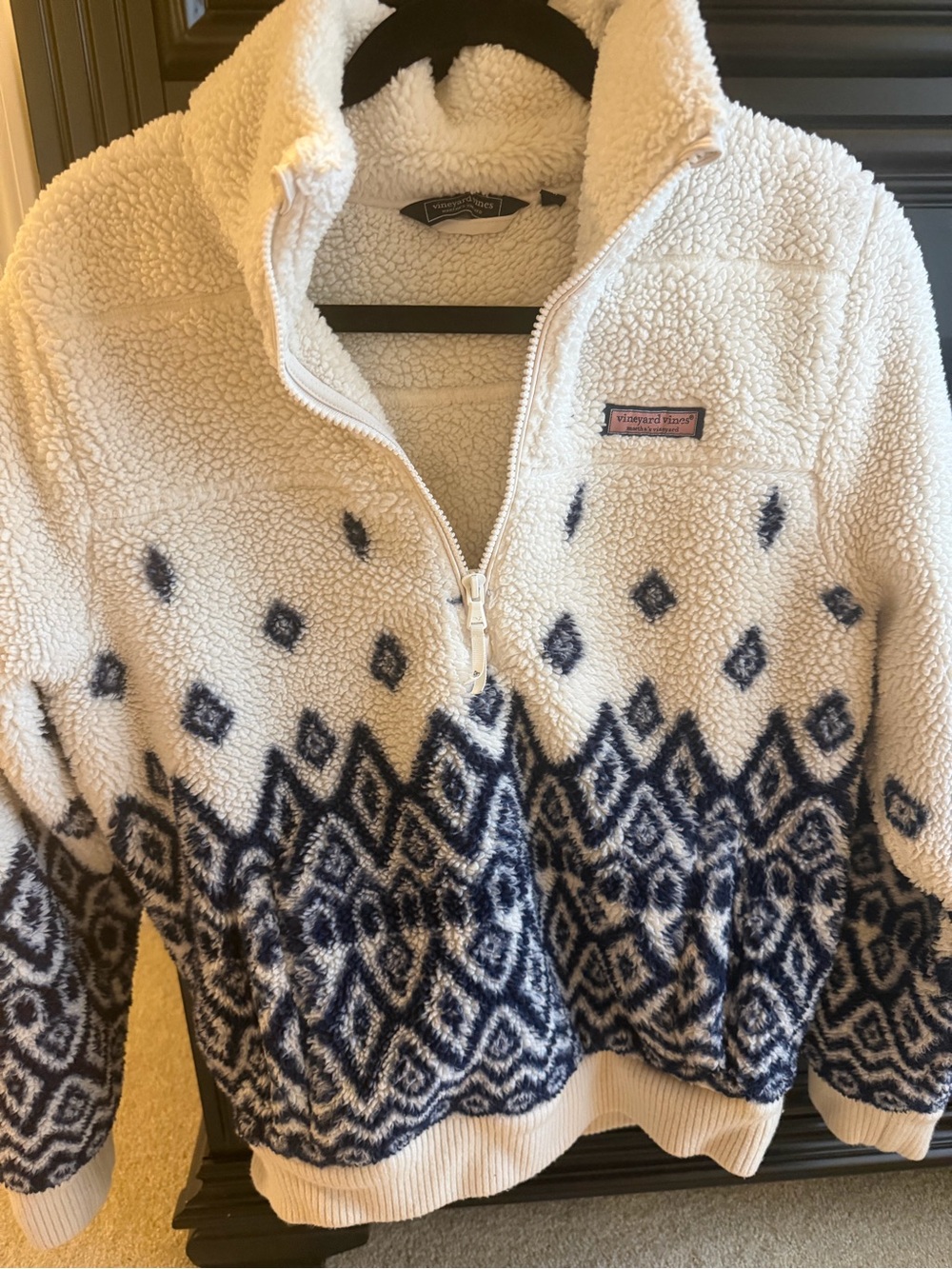 Vineyard Vines Cream and Navy Sherpa Half-Zip Pullover